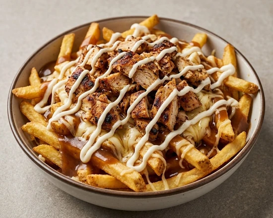 Shawarma poutine with fries, cheese and garlic sauce in south Winnipeg